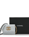 Lambskin Quilted CHNL 19 Flap Card Holder With Chain Light Blue