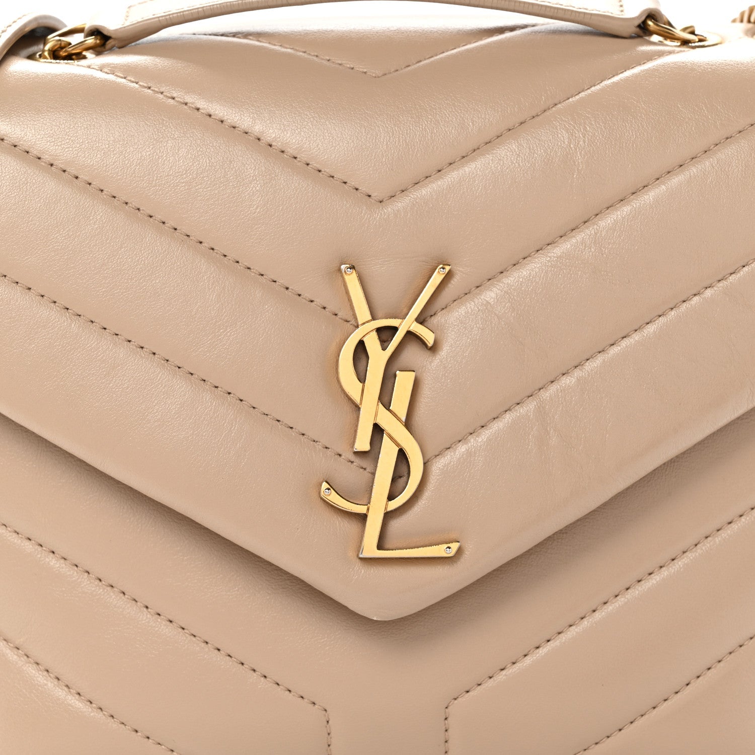 Calfskin Y Quilted Monogram Small Loulou Chain Satchel Dark Beige