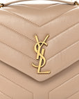 Calfskin Y Quilted Monogram Small Loulou Chain Satchel Dark Beige