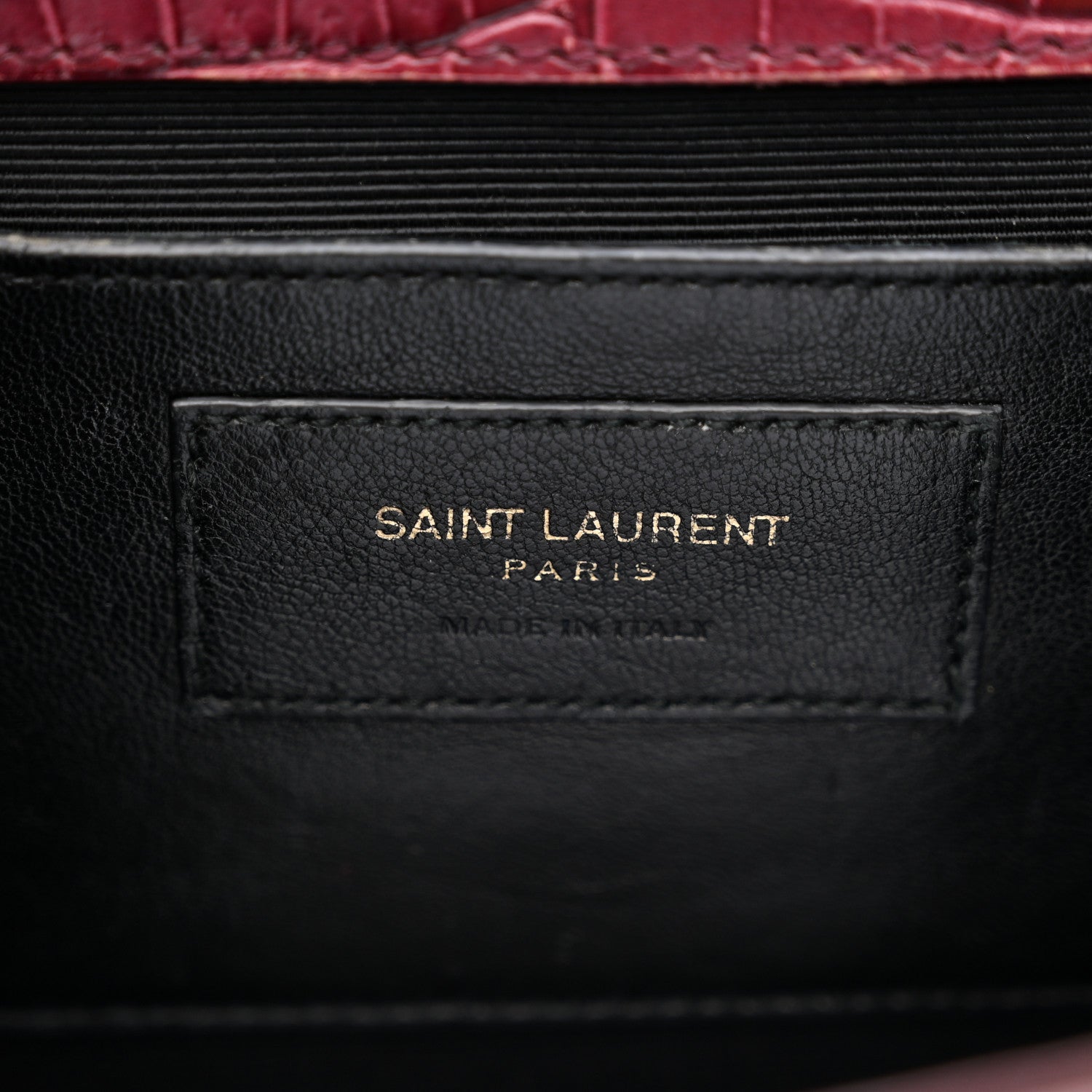 Calfskin Crocodile Embossed Medium Classic Monogram Kate Tassel Satchel Dark Red
