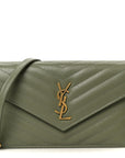 Grain De Poudre Matelasse Chevron Monogram Envelope Chain Wallet Light Sage