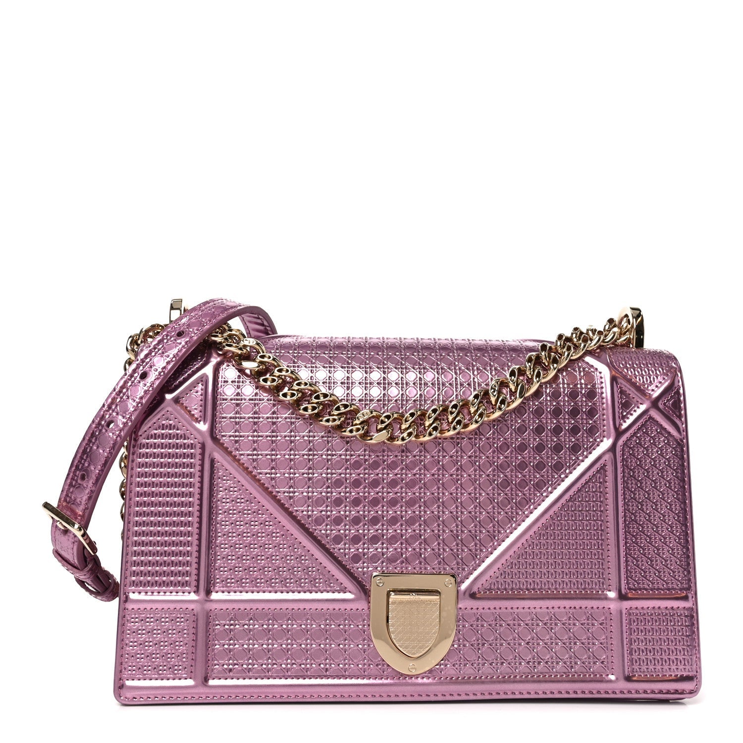 Metallic Patent Micro-Cannage Medium D1ORama Flap Bag Pink