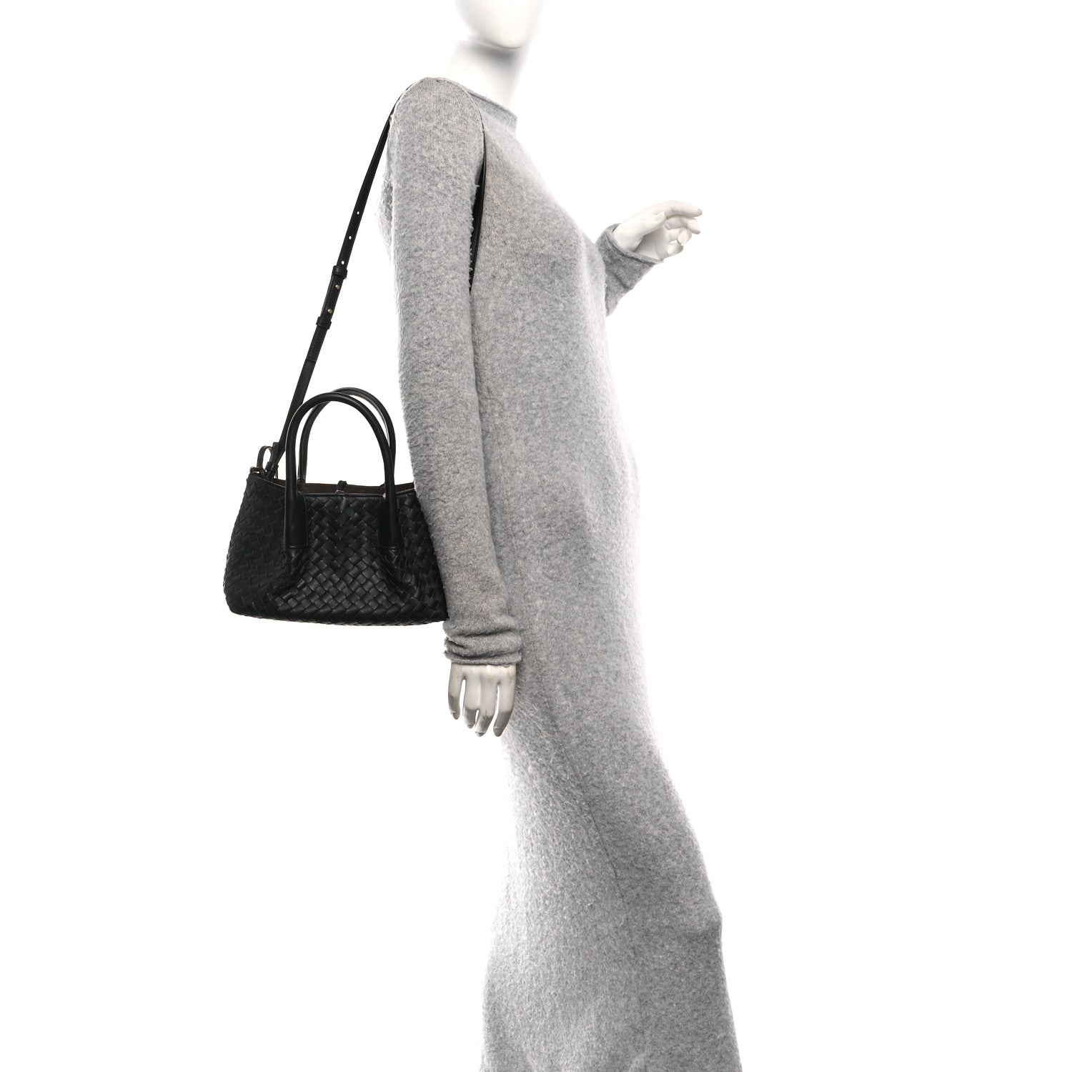 Calfskin Intrecciato Small Pinacoteca Tote Black Fondant