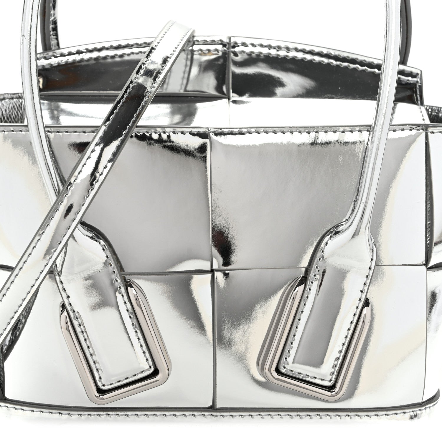 Mirror Laminated Nappa Maxi Intrecciato Mini Arco  Silver