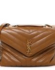 Calfskin Y Quilted Monogram Medium Loulou Chain Satchel Dark Natural