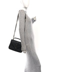 Sheepskin Matelasse Chevron Monogram Medium College Bag Black