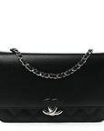 Grained Calfskin Quilted CC Box Wallet On Chain WOC Black
