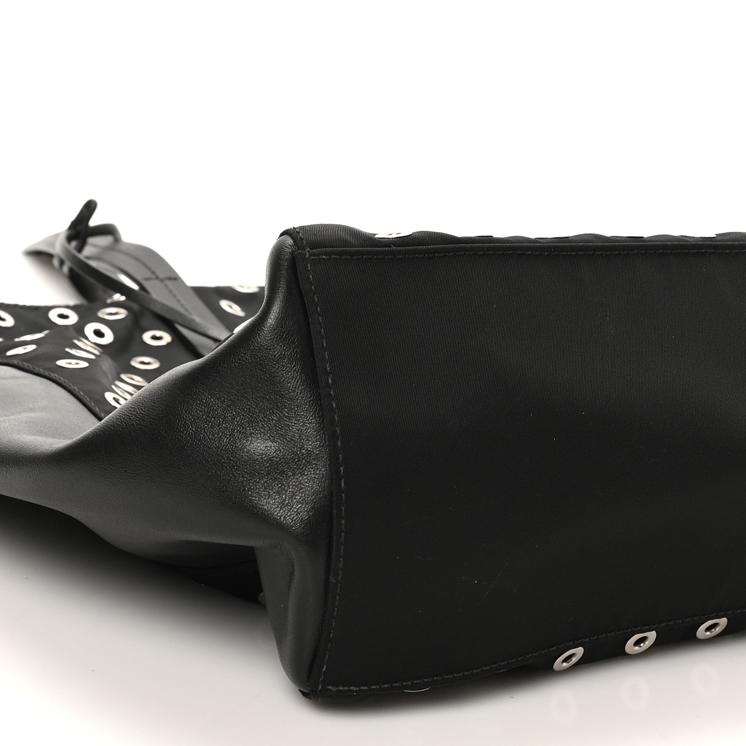 Tessuto Nylon Calfskin Grommet Tote Black