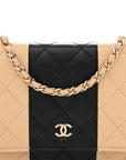 Lambskin Quilted Wallet On Chain WOC Beige Black