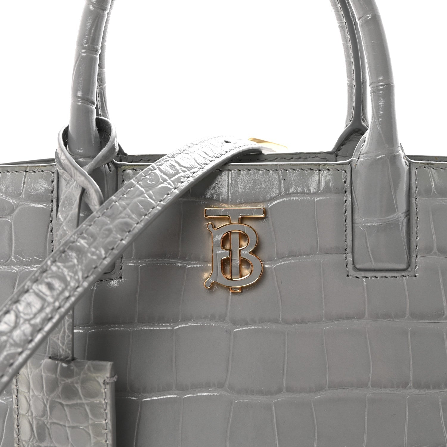 Crocodile Embossed Calfskin Mini Frances Tote Cloud Grey