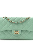 Caviar Quilted Small Double Flap Light Green