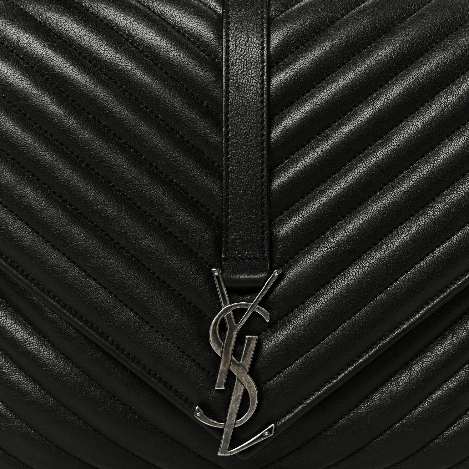 Sheepskin Matelasse Chevron Monogram Large College Satchel Black