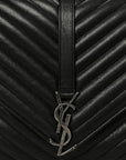 Sheepskin Matelasse Chevron Monogram Large College Satchel Black