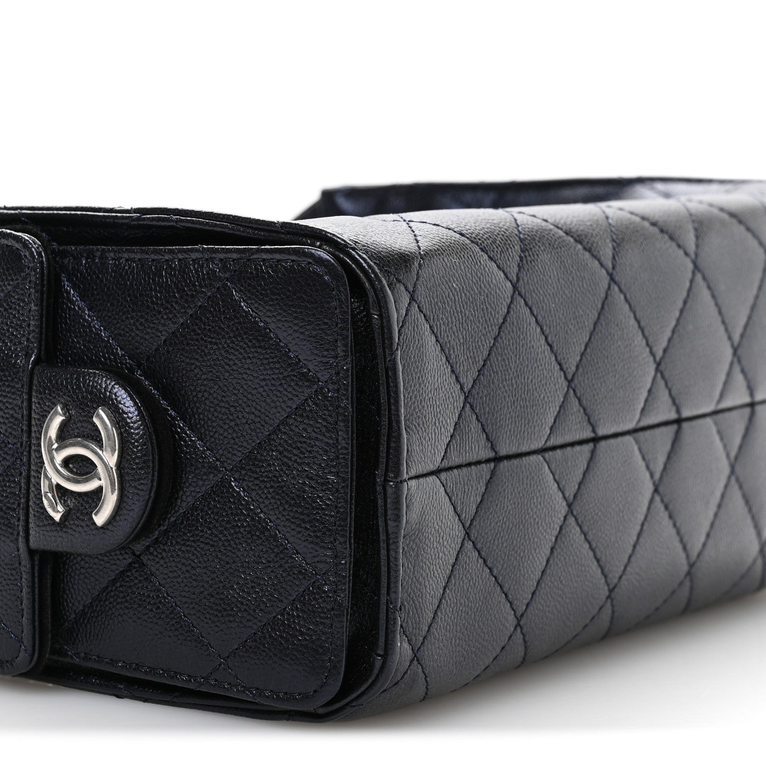 Metallic Caviar Quilted Mini CHNL 25 Handbag Dark Blue