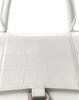 Shiny Calfskin Crocodile Embossed Small Hourglass Top Handle Bag White