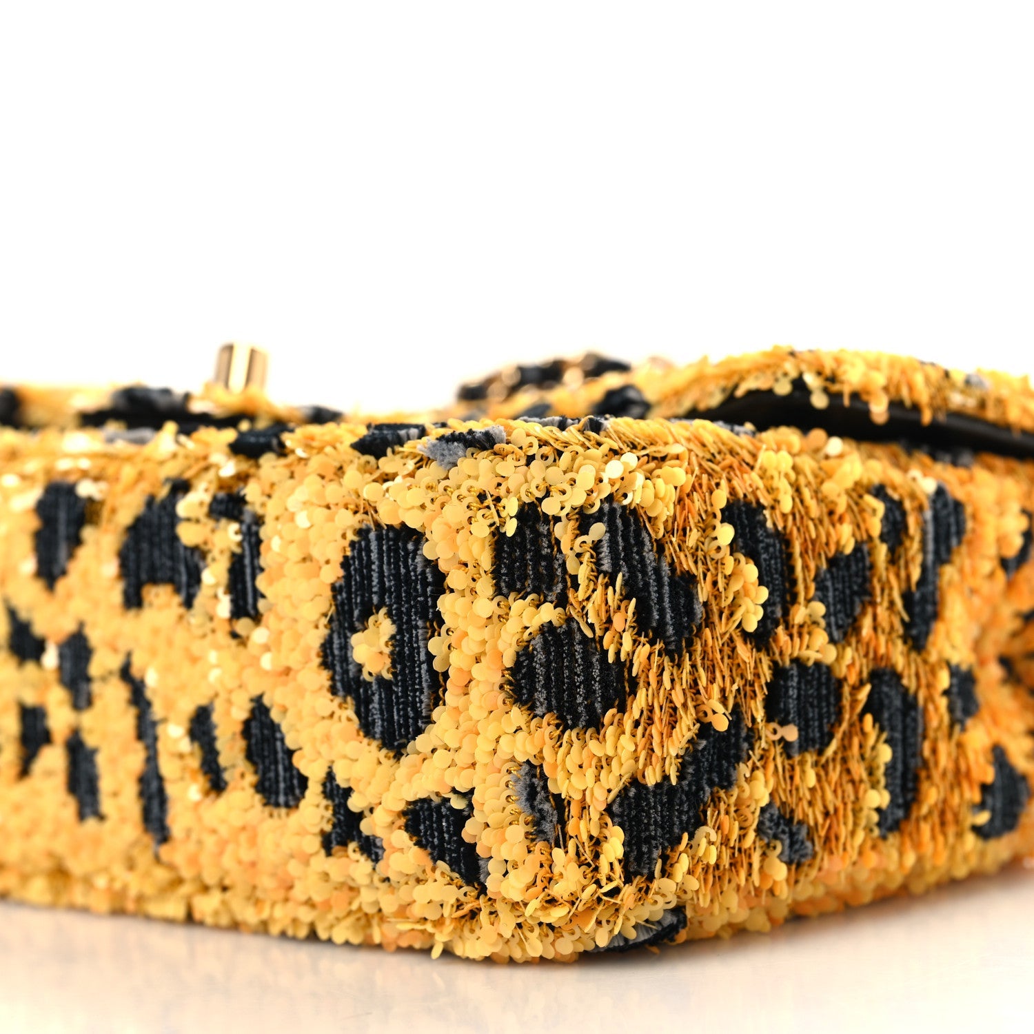 Sequin Mixed Fibers Leopard Print Mini Rectangular Flap Black Orange