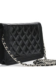 Patent Calfskin Quilted Boy Wallet On Chain WOC Black