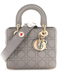 Lambskin Cannage Small Lucky Badges My Lady D1OR Grey