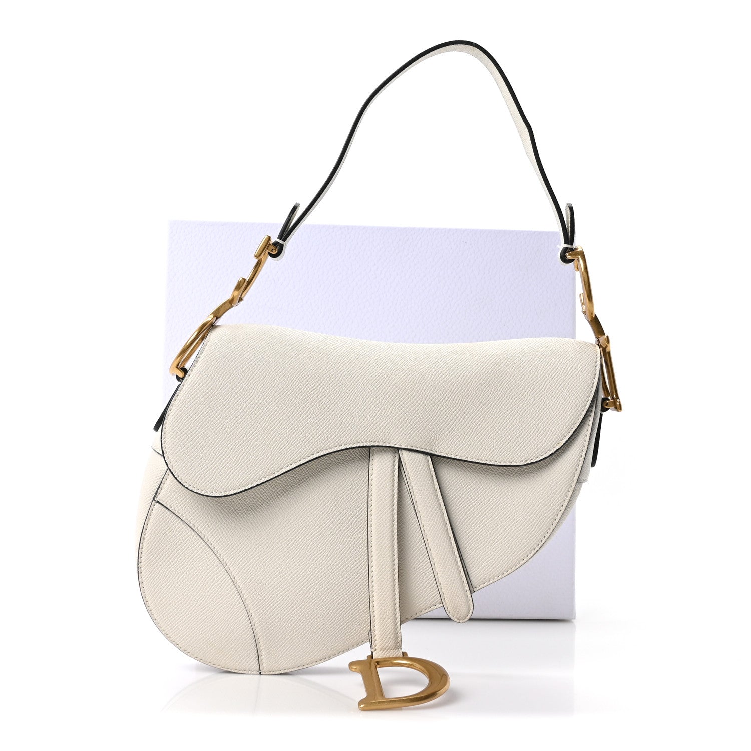 Grained Calfskin Saddle Bag White