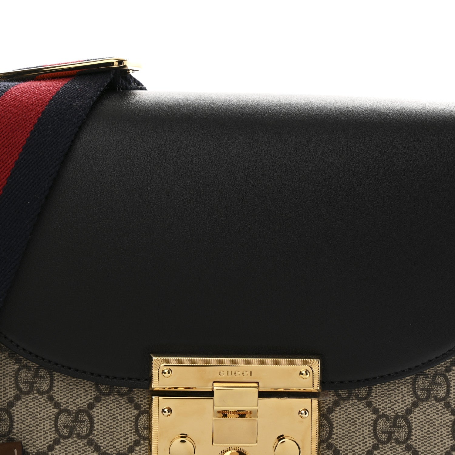 GG Supreme Monogram Web Medium Padlock Messenger Shoulder Bag Black