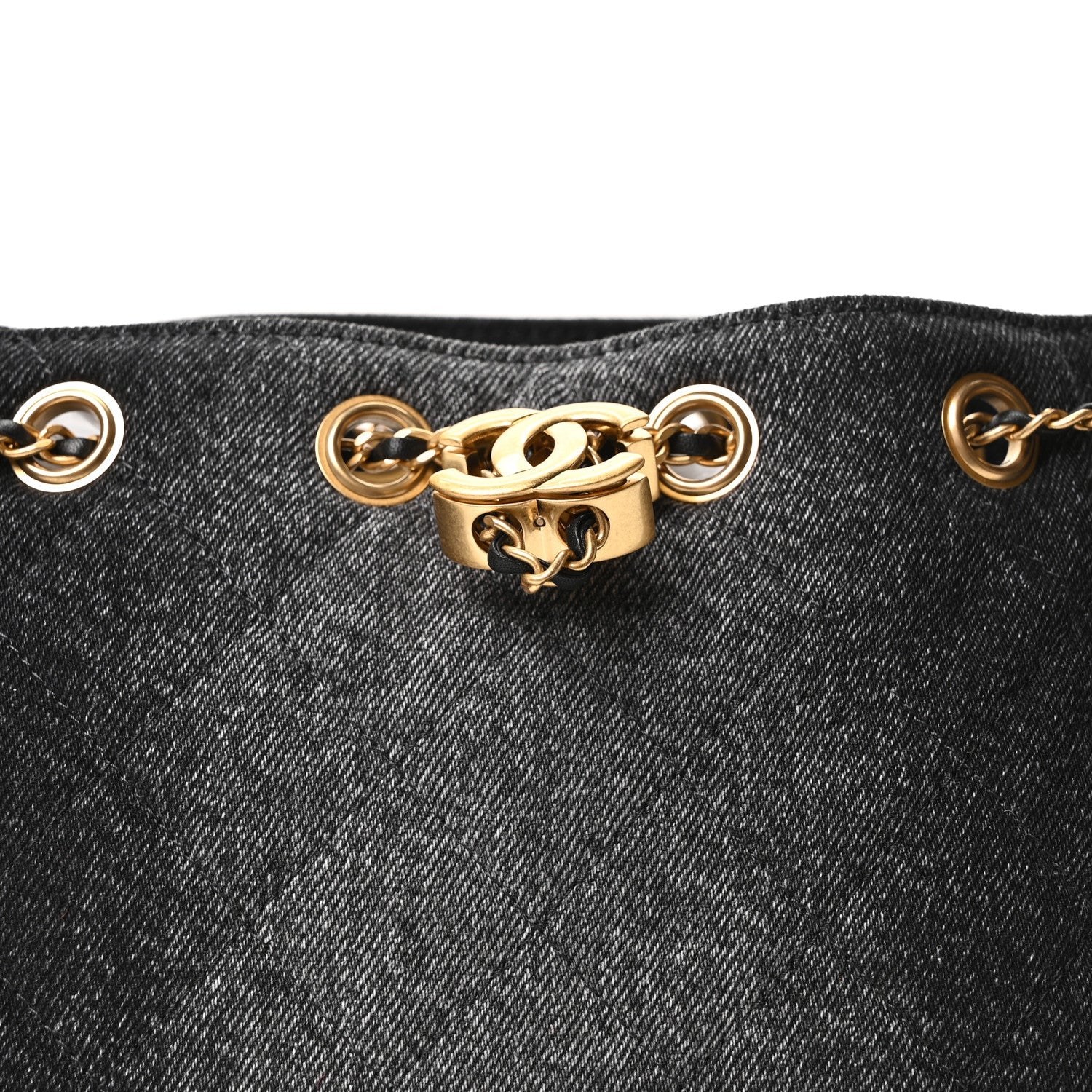 Washed Denim Quilted Mini CHNL 25 Handbag Black