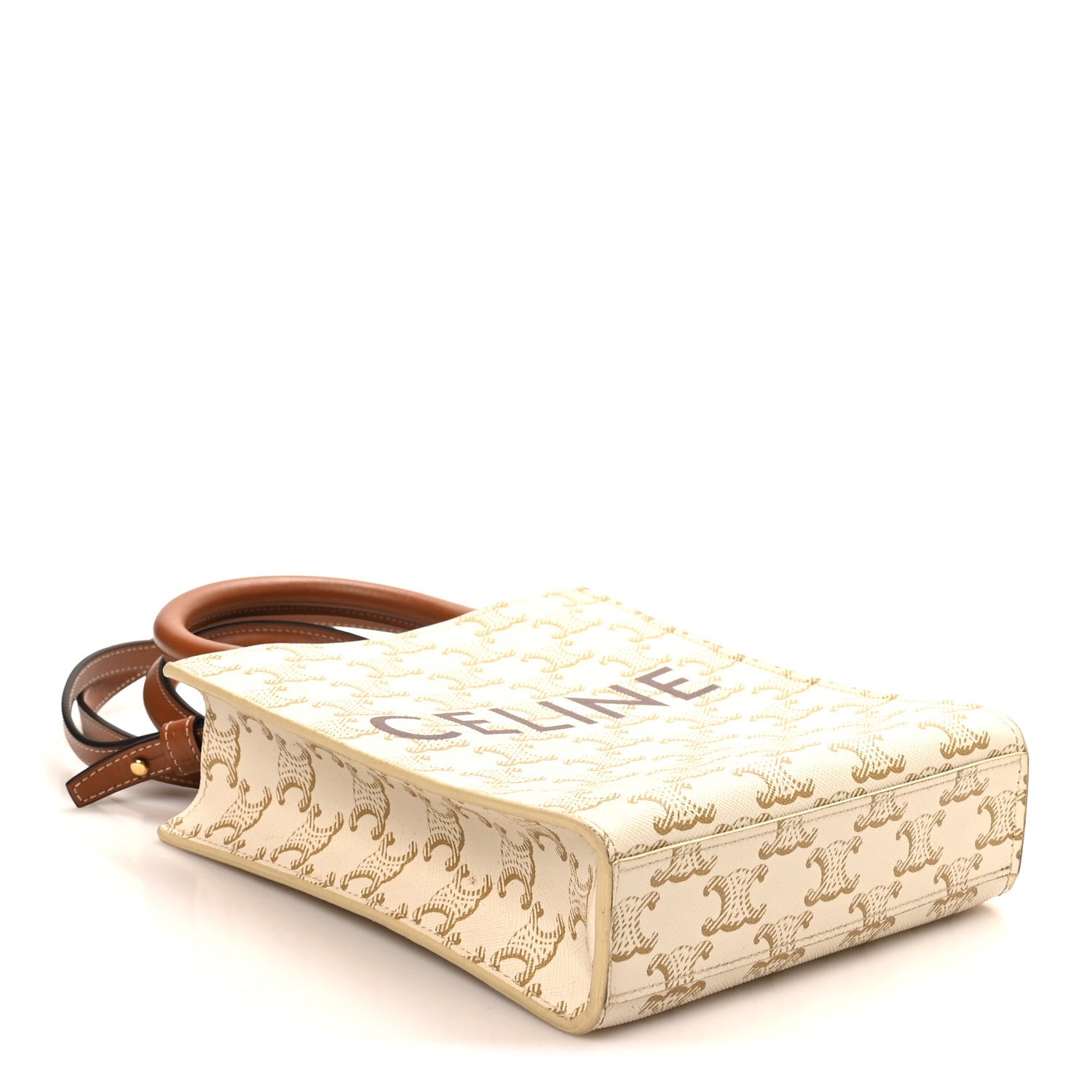 Triomphe Canvas Calfskin Mini Vertical Cabas White