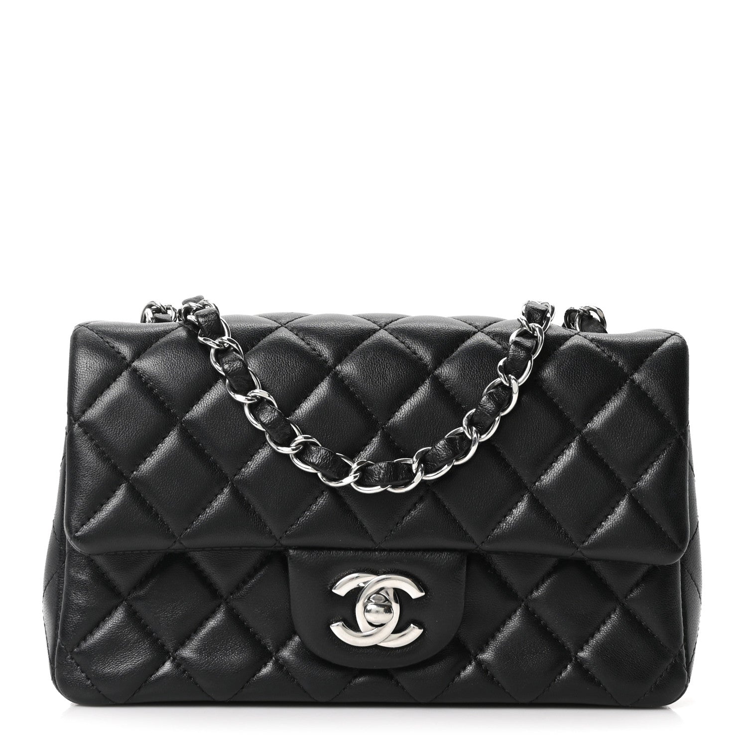 Lambskin Quilted Mini Rectangular Flap Black