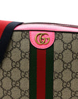 GG Supreme Monogram Textured Dollar Calfskin Web Ophidia Small Crossbody Bag Beige Ebony Fuchsia