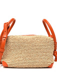 Raffia Calfskin Small Loop Top Handle Natural Burned Orange