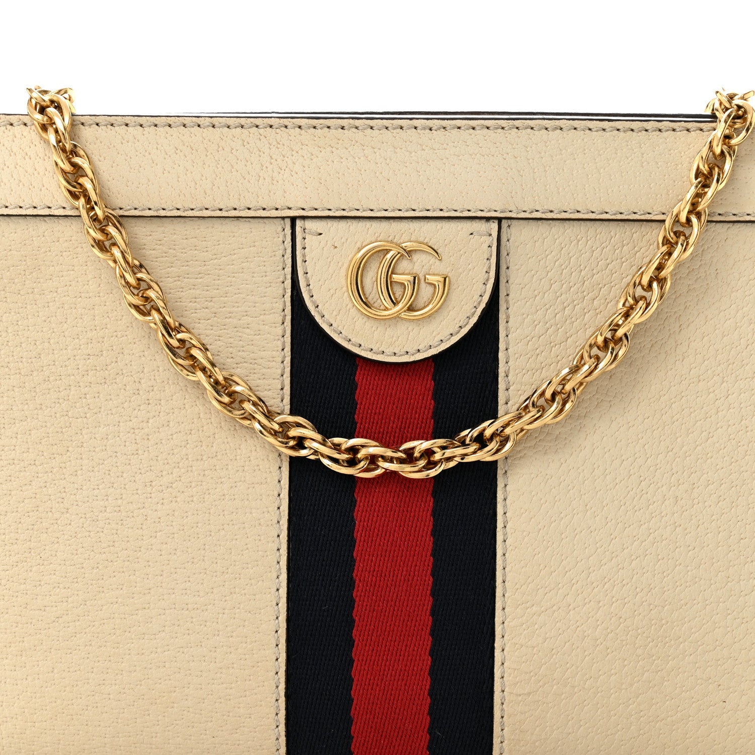 Textured Calfskin Web Small Ophidia Chain Shoulder Bag Mystic White