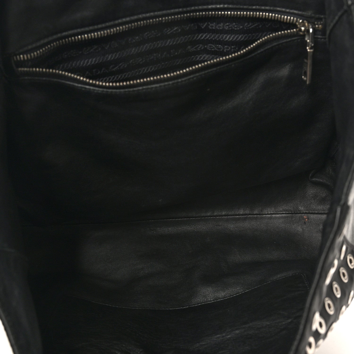 Tessuto Nylon Calfskin Grommet Tote Black