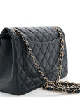 Metallic Caviar Quilted Jumbo Double Flap Dark Blue