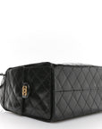 Shiny Crumpled Calfskin Quilted Small CHNL 25 Handbag Black