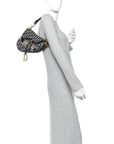 Oblique Embroidered Saddle Bag Blue