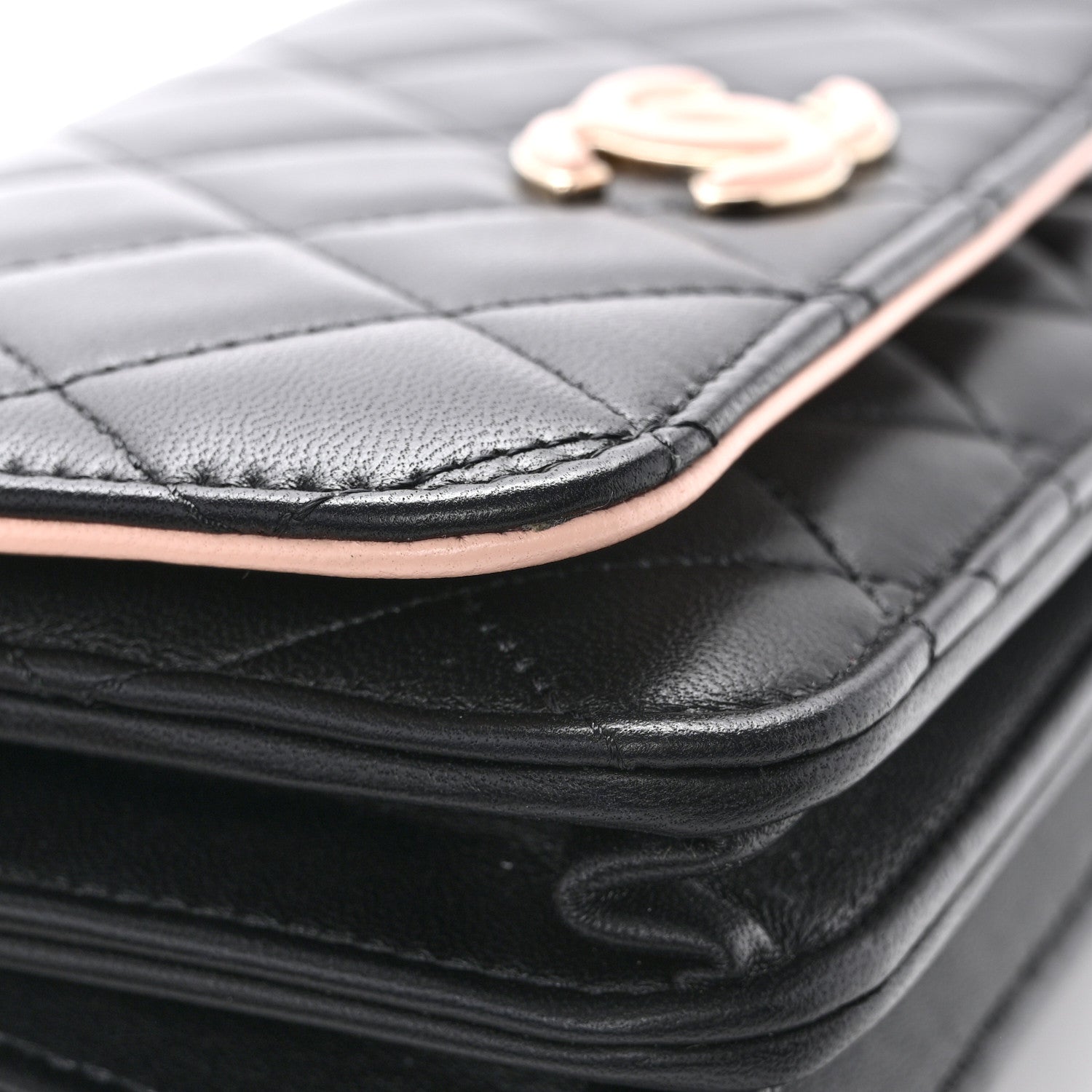 Lambskin Quilted Mini Wallet on Chain WOC Black Pink