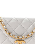 Caviar Quilted Textured CC Wallet on Chain WOC Grey