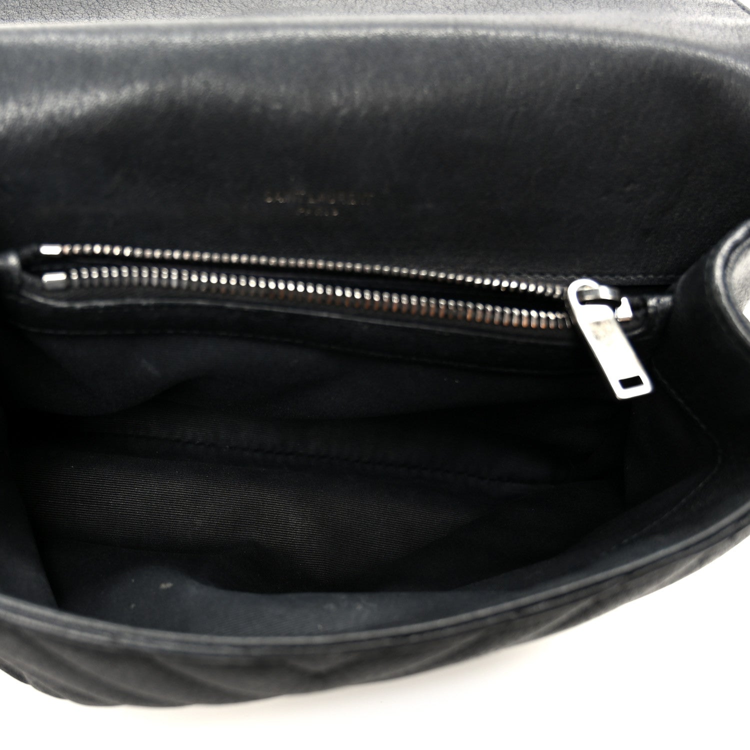 Sheepskin Matelasse Chevron Monogram Monochrome Medium College Bag Black