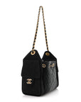 Washed Denim Quilted Mini CHNL 25 Handbag Black