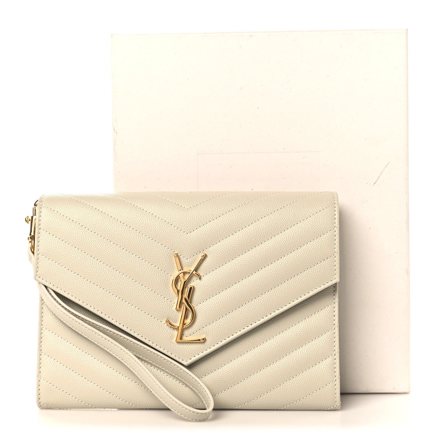 Grain De Poudre Matelasse Chevron Cassandre Envelope Chain Wallet Crema Soft