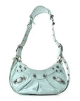 Extra Supple Calfskin Crocodile Embossed Le Cagole Shoulder Bag XS Green Acqua