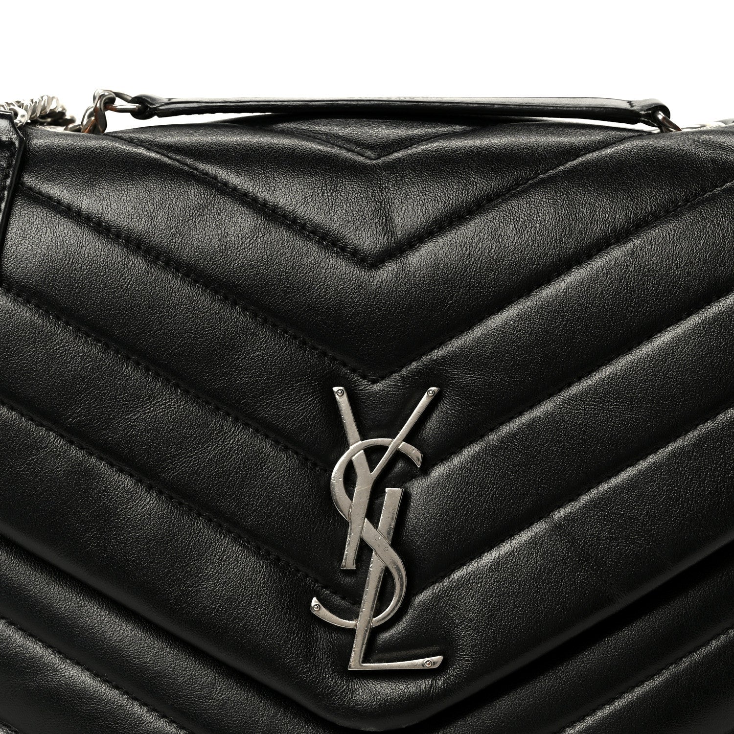 Calfskin Y Quilted Monogram Medium Loulou Chain Satchel Black