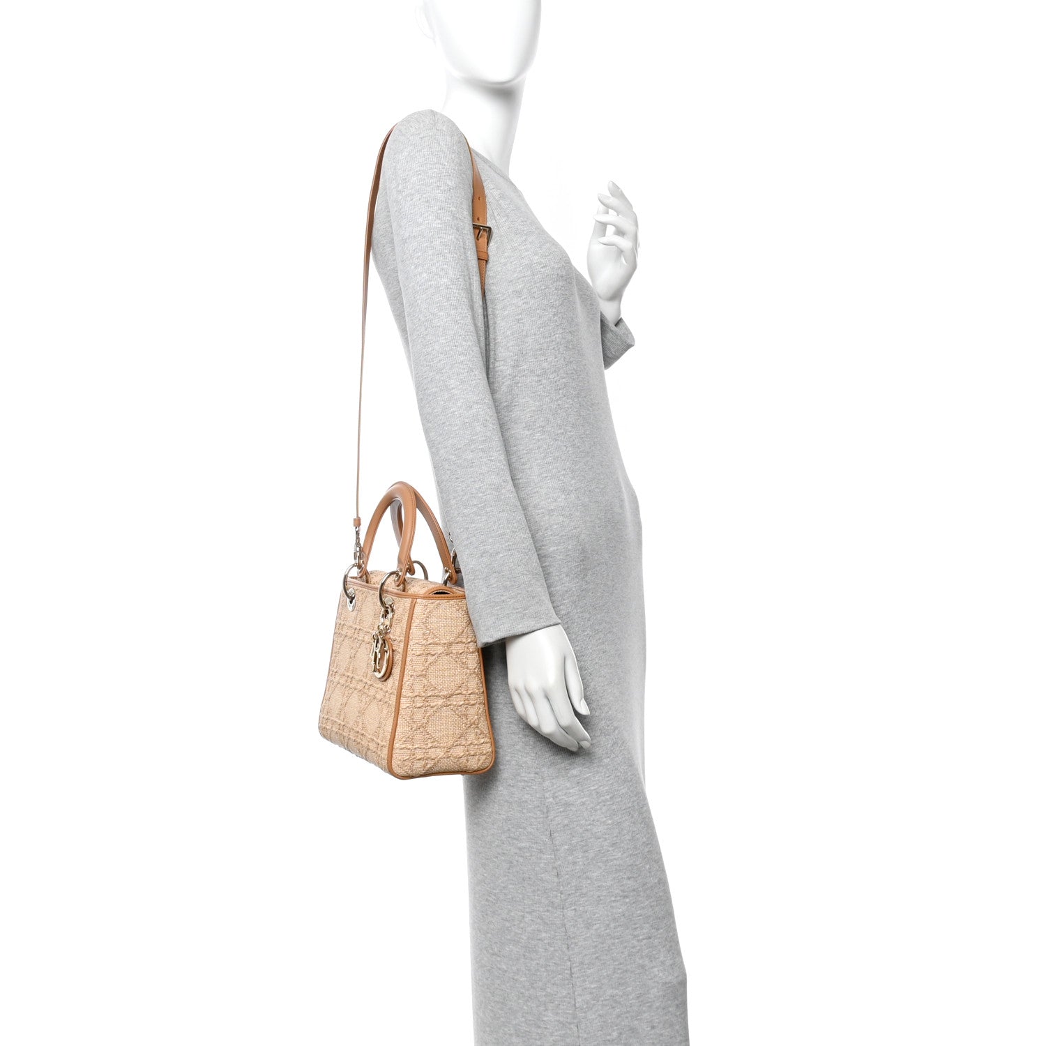 Raffia Medium Lady D1OR Bag Beige