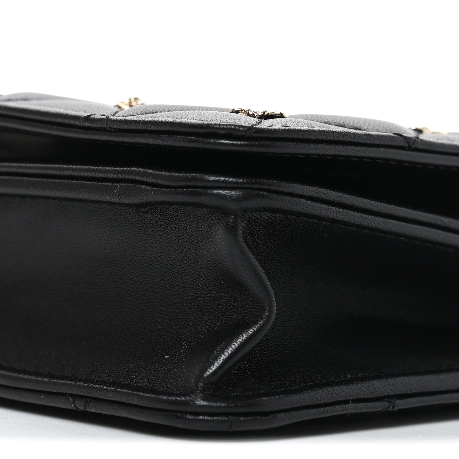 Lambskin Quilted All About CHNL Charm Wallet On Chain WOC Black