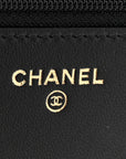 Lambskin Quilted Trendy CC Wallet On Chain WOC Black