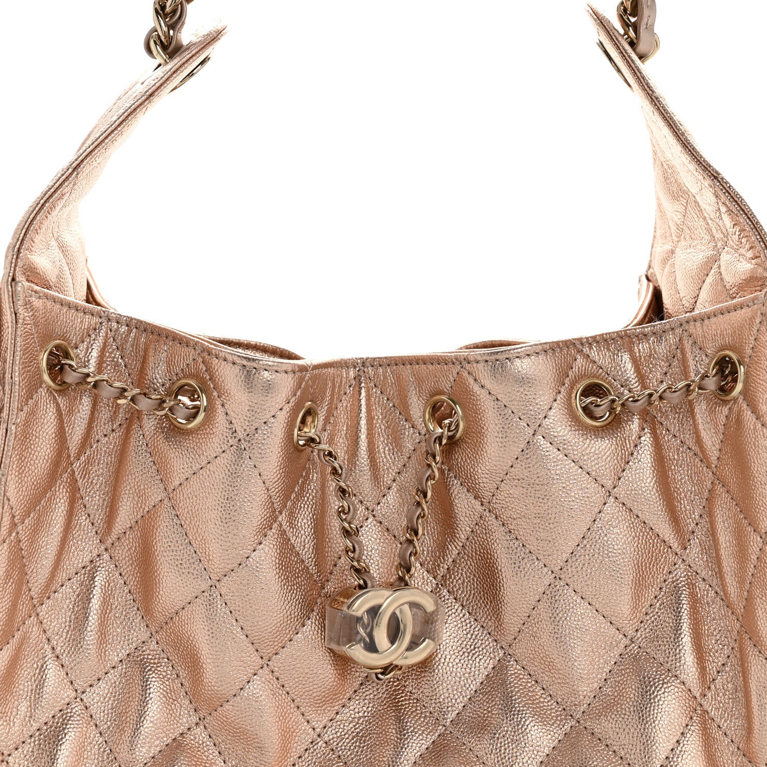 Metallic Caviar Quilted Small CHNL 25 Handbag Copper