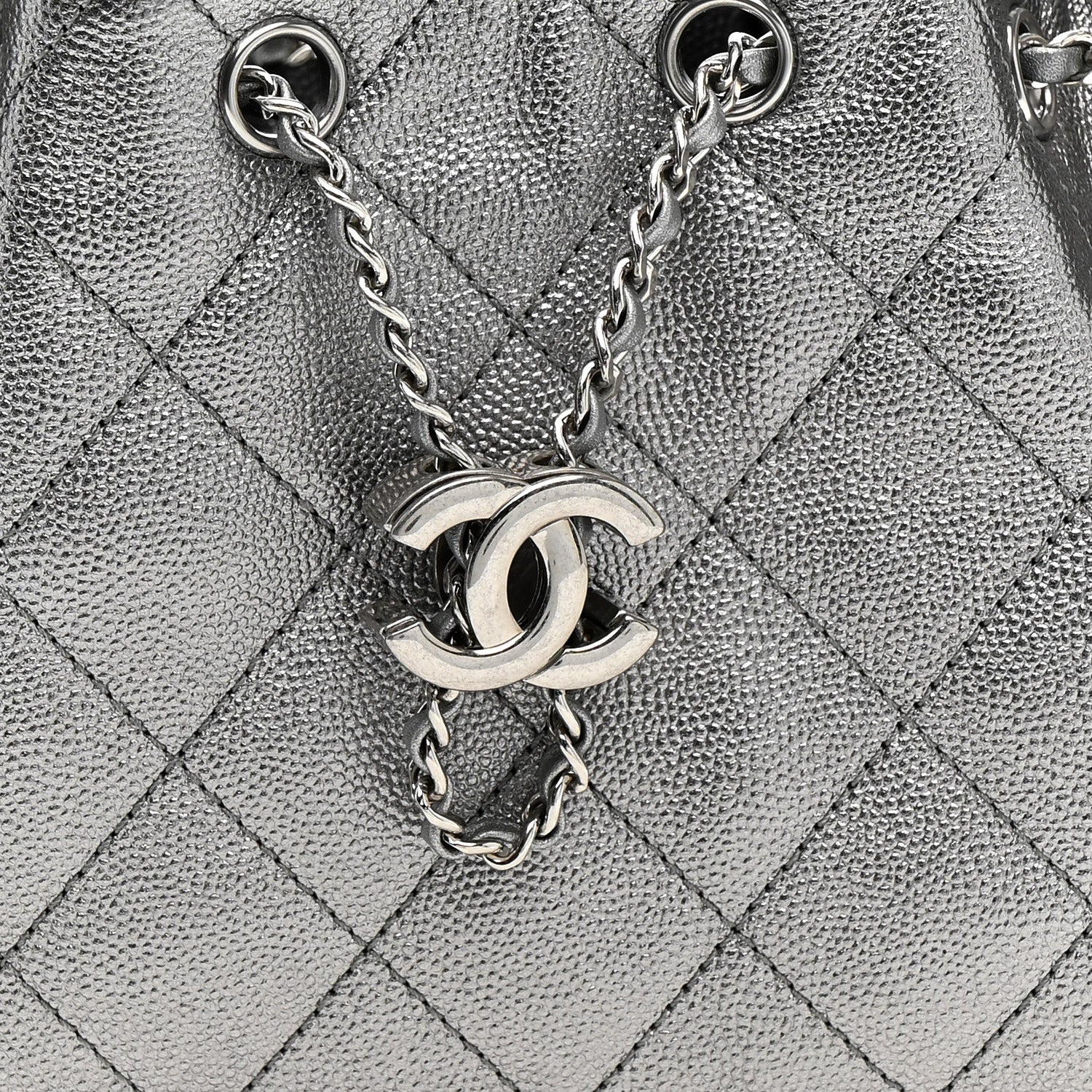 Metallic Caviar Quilted Mini CHNL 25 Handbag Anthracite