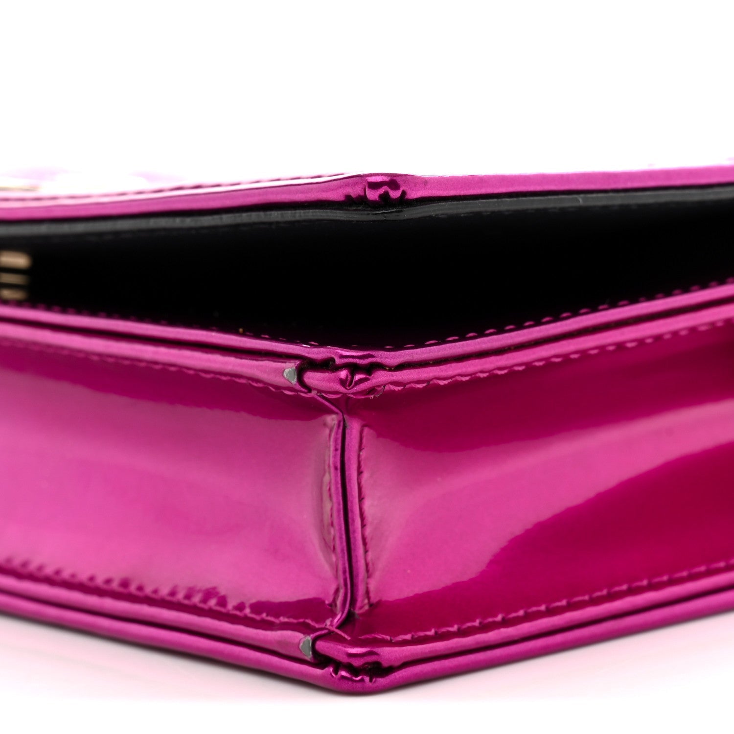 Metallic Patent Micro-Cannage D1ORama Wallet on Chain Pouch Pink