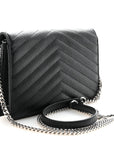 Grain De Poudre Matelasse Chevron Monogram Envelope Chain Wallet Black