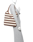 Canvas Calfskin Striped Ivy  Cacao Naturale