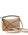 Calfskin Mini Woven Puzzle Bag Beige White